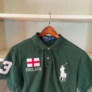 Polo by RL Polo Shirt with BIG PONY and flag of England, Medium in Hunter Green